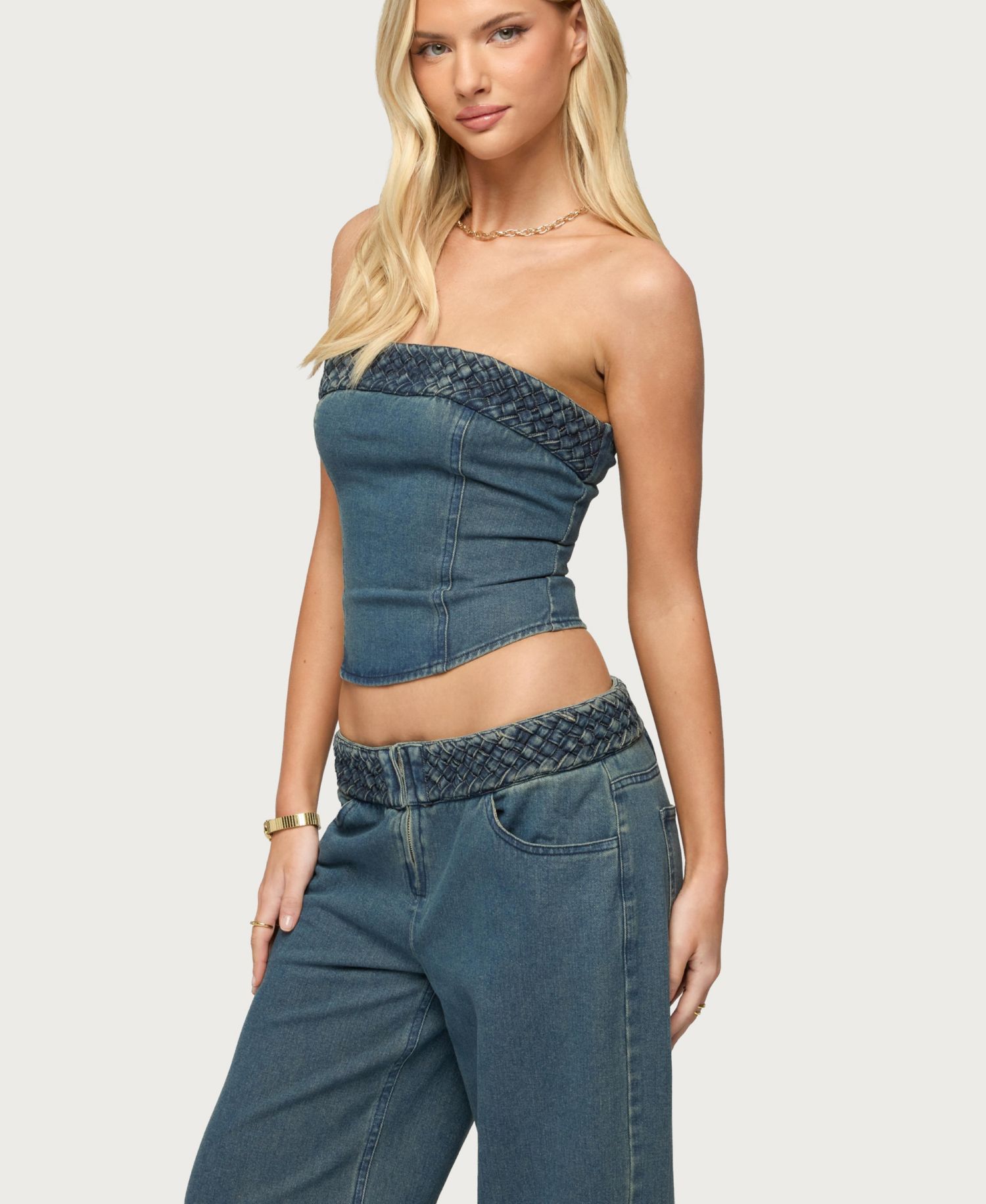 Women's Braidey Strapless Denim Top