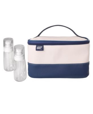 Large Makeup Bag Train Case with 2 100 ML Plastic Travel Bottles, Soft-Sided Cosmetic Travel Bag