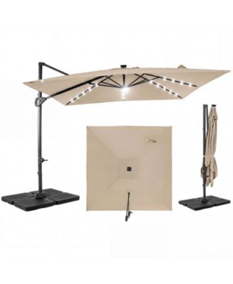 10 FT Cantilever Outdoor Umbrella w/ 32 Solar LED Lights and 220 LBS Base