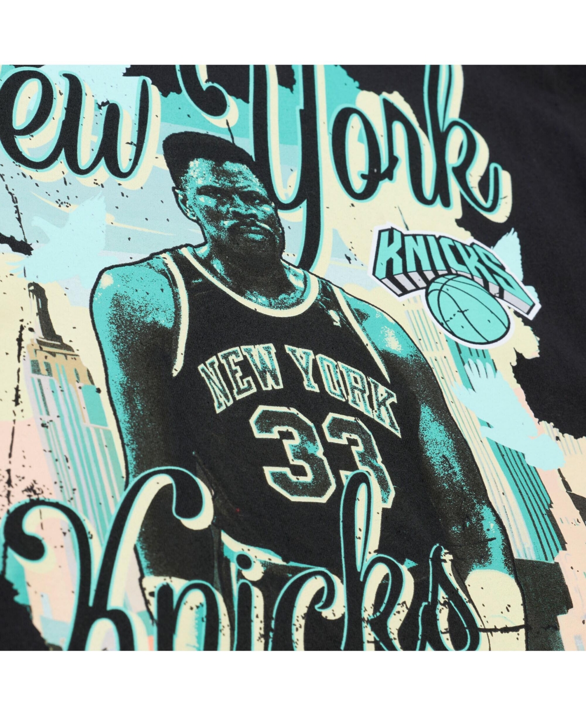 Mitchell Ness Men's Patrick Ewing Black New York Knicks In the City Player T-Shirt