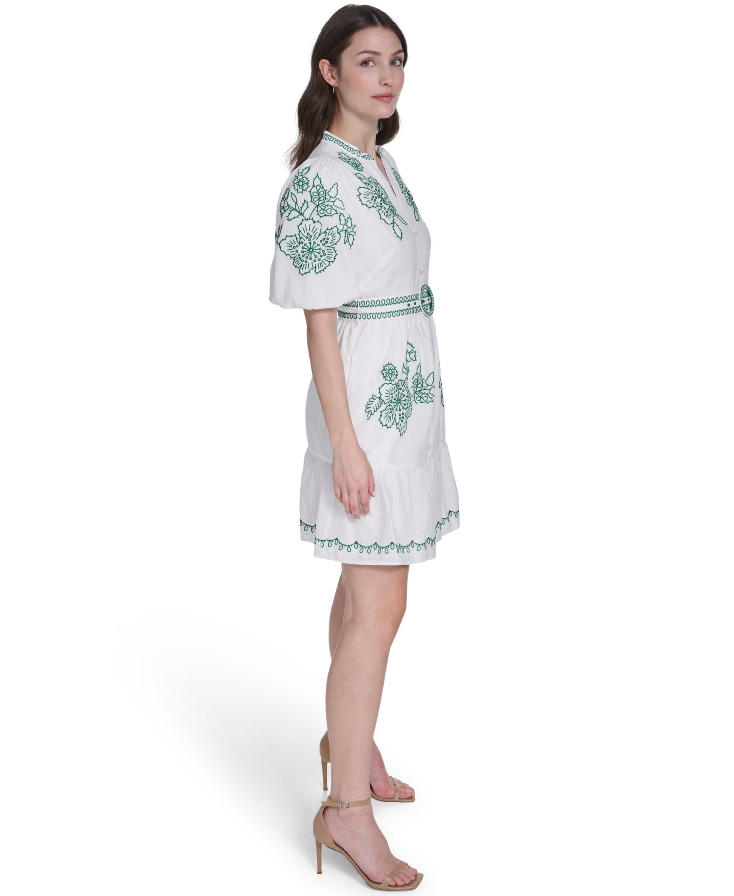 Petite Embroidered Belted Dress