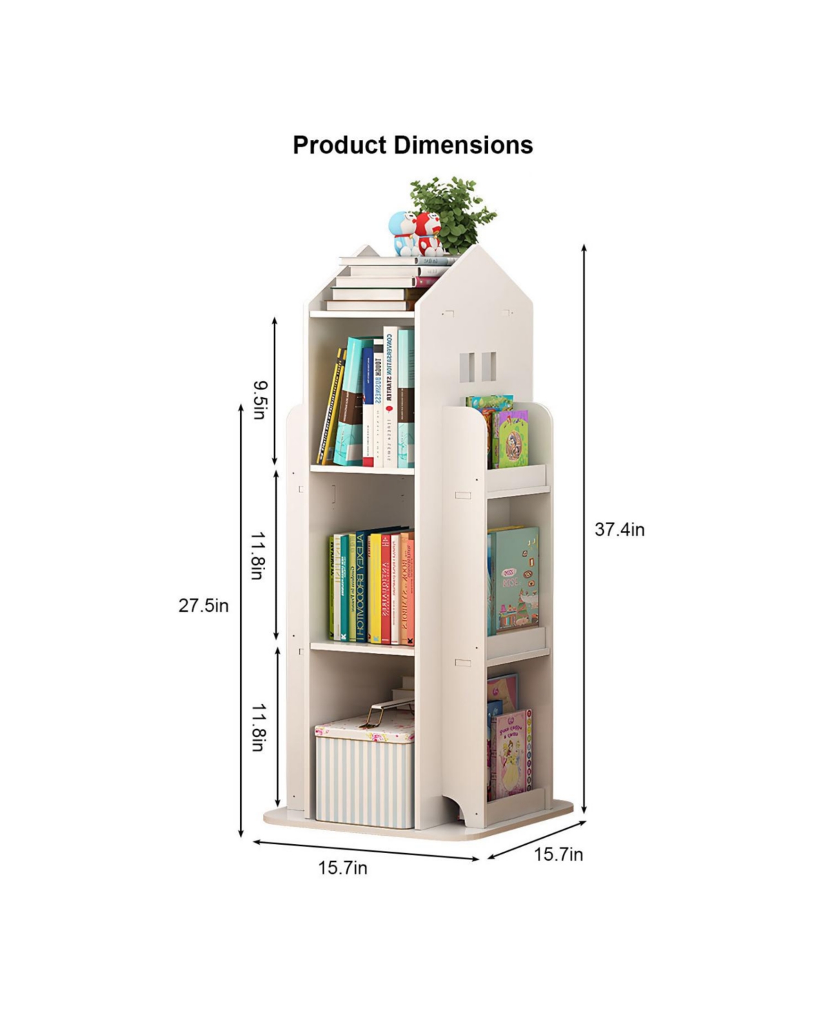 Rainsken 4-Tier Rotating Bookshelf Tower, 360 Degree Display Floor Standing Bookcase Storage Rack, for Bedroom, Living Room, Study Room