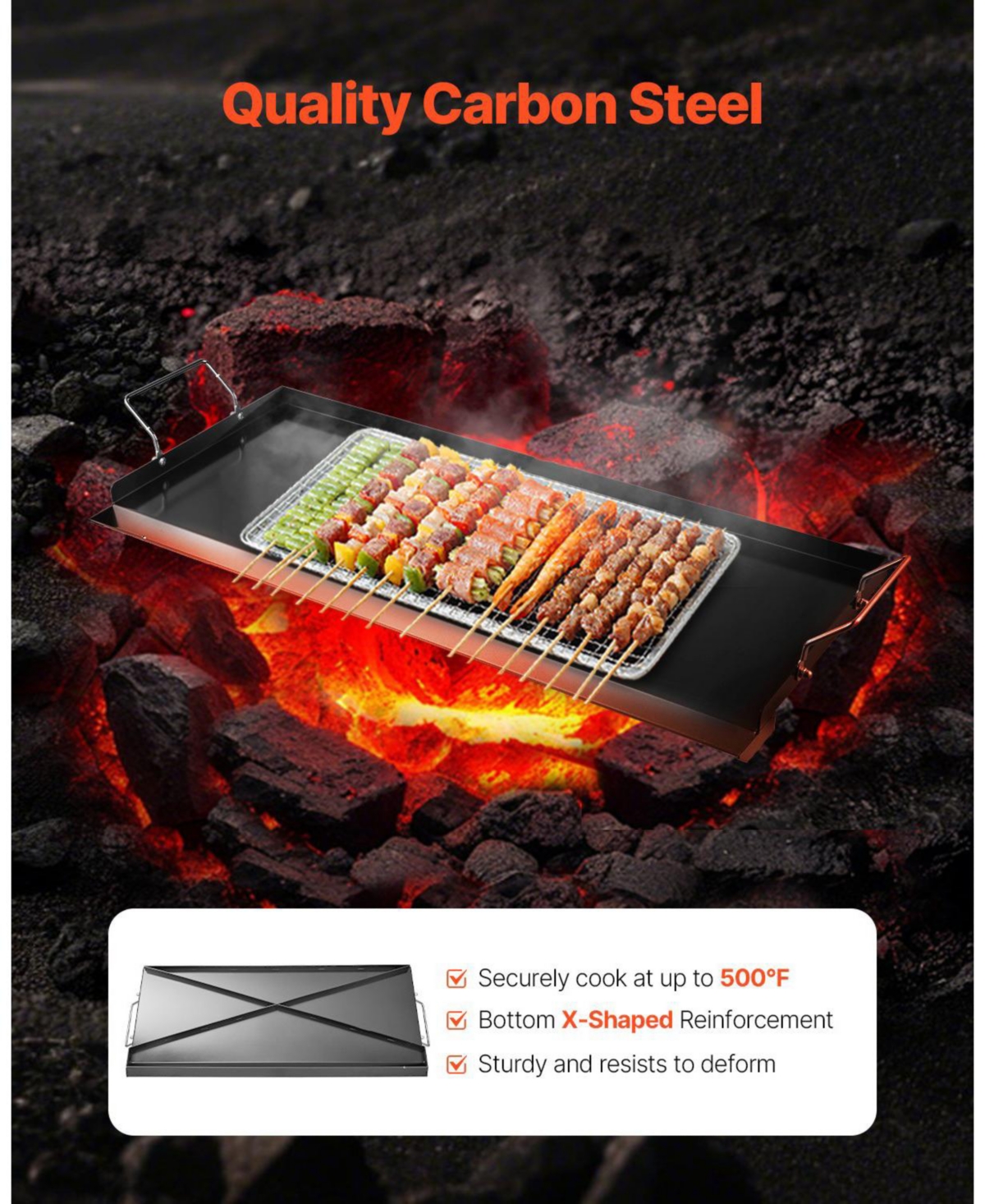 Cozito Carbon Steel Griddle, 32 x 14 inches Flat Top Gas Grill Plate with Handles