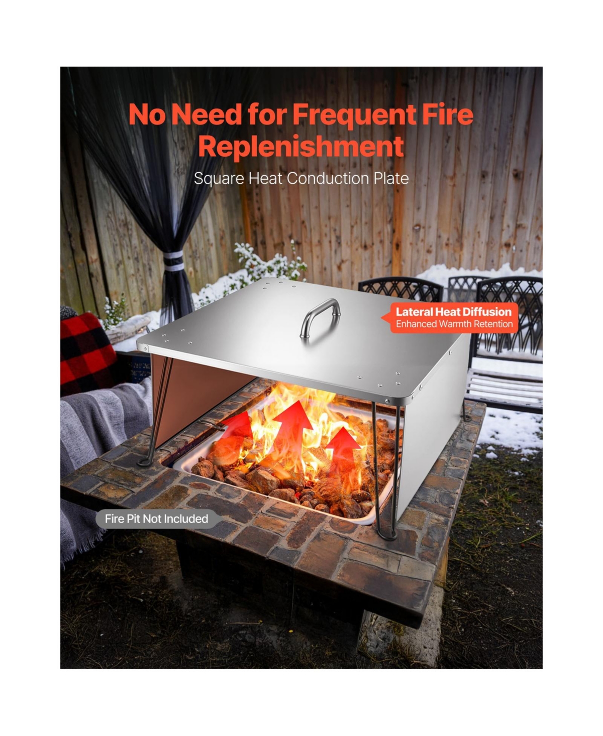 Cozito Fire Pit Heat Deflector, 25.4 inches Square Stainless Steel Burner Cover with Foldable Legs