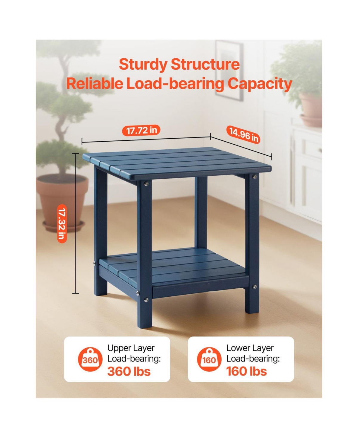 Cozito Outdoor Side Table, 17.72 x 14.96 x 17.32 inches 2-Tier Hdpe End Table