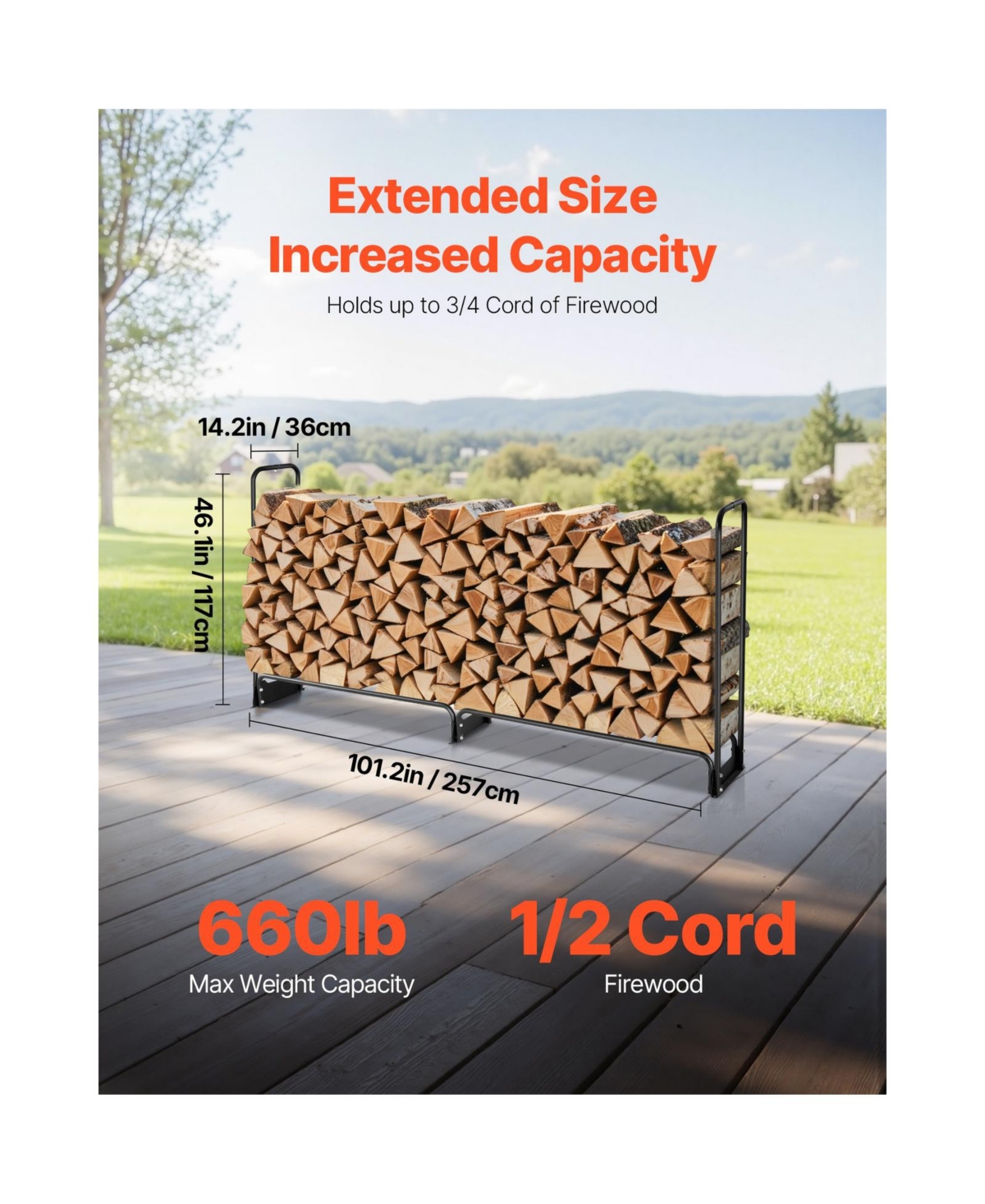 Cozito Firewood Rack with Cover, 8 feet Outdoor 1/2 Cord Metal Log Holder