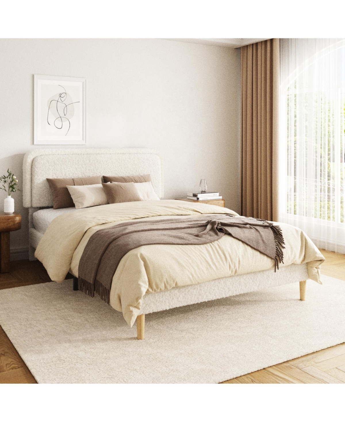Rainsken Platform Bed Frame, with Height-Adjustable Headboard, Quiet Design, Upholstered Teddy fabric