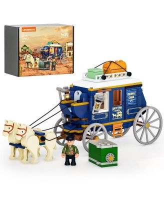 307 Pcs Lighting Building Bricks Set Western Treasure Stagecoach Old West Carriage and Horse Collection Display Set for West Lovers