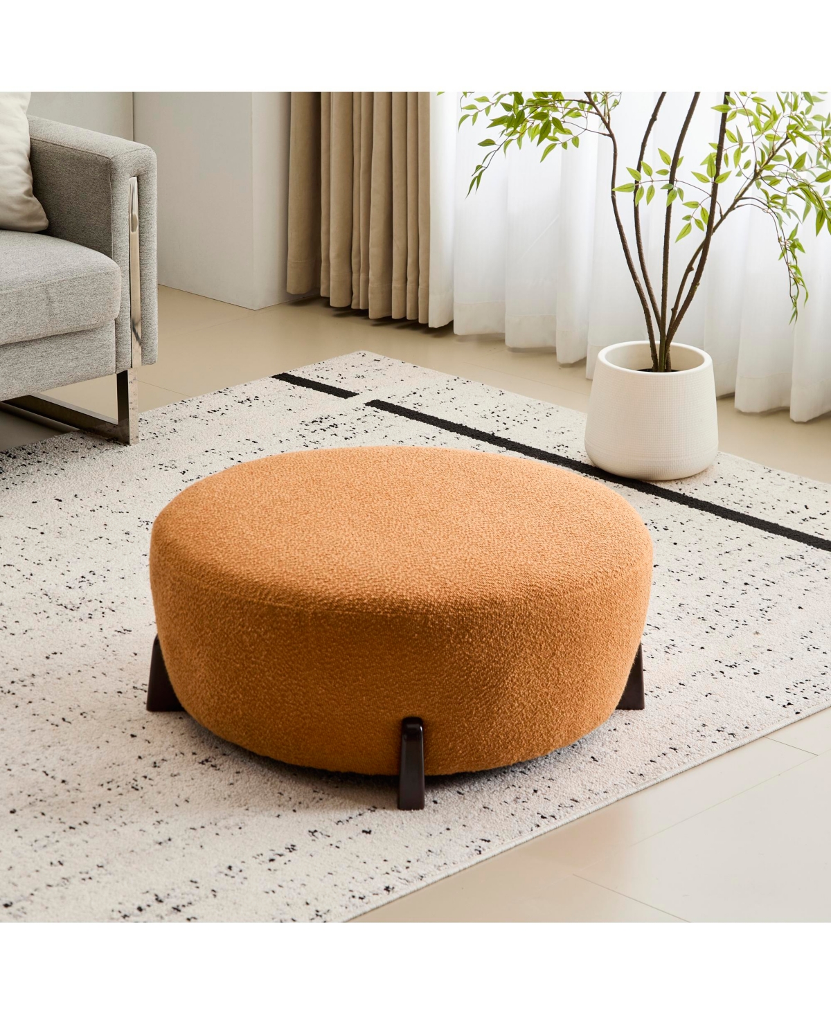 Rainsken Modern Boucle Upholstered Ottoman, Multi-Functional Sofa Footrest with Splayed Rubber Wood Legs for Living Room, Bedroom, Entryway