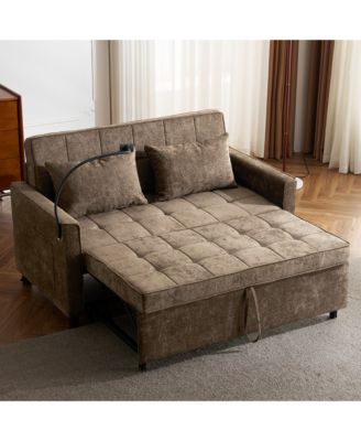 56.9" Loveseat Sofa Couch, Pull-Out Sleeper Sofa Bed with a Reversible Backrest Cushion, 2 USB Ports and a Phone Holder for Living Room