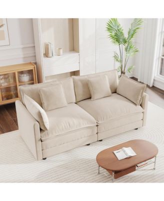 Modern Fabric Loveseat Sofa, 76" Modular Sectional Sofa, Chenille Deep Seat Cloud Couch with 4 Pillows for Living Room, Office