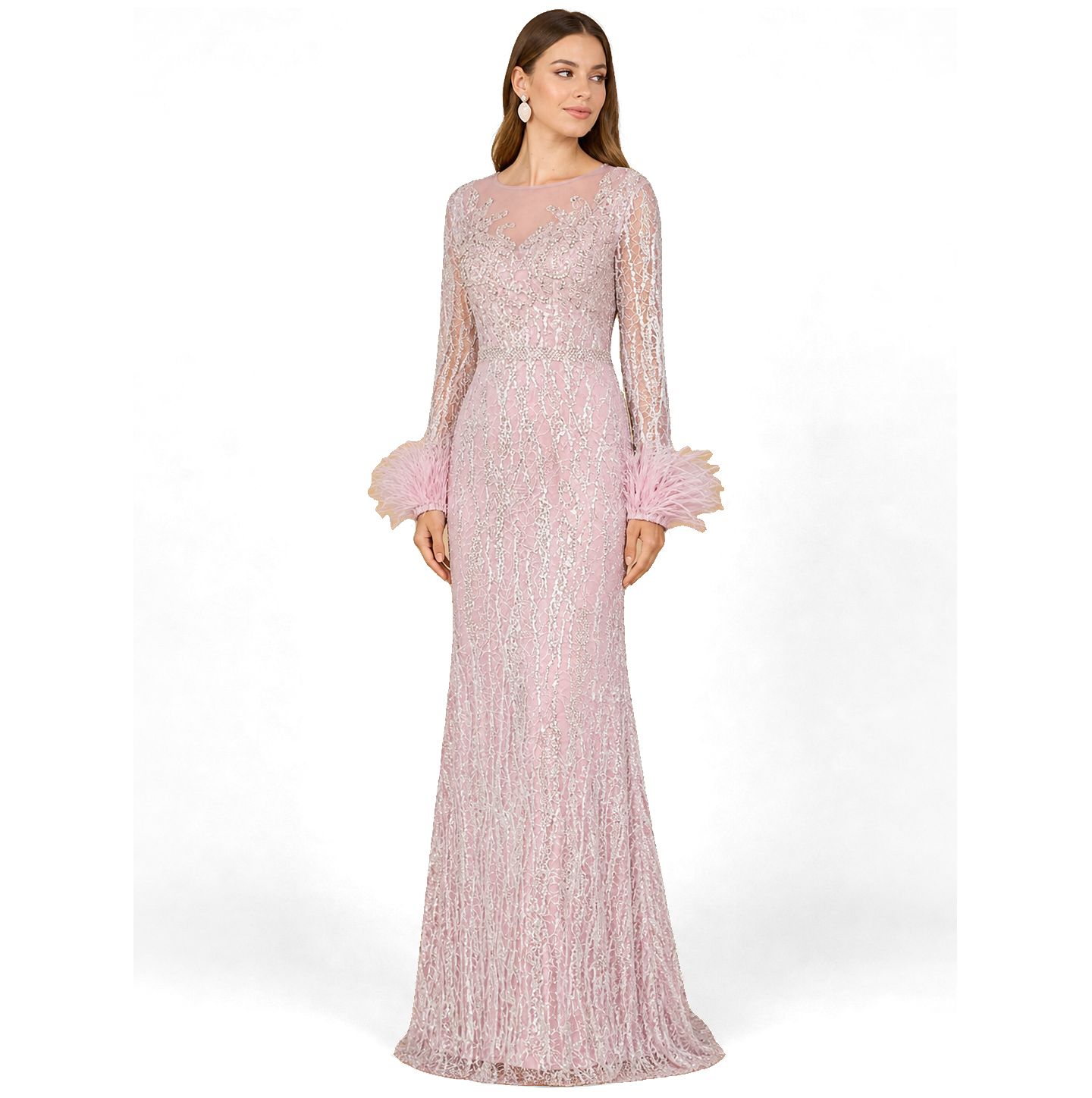 Женское платье Lara Long Sleeve Sheath Gown with Feathers, цвет: Фиолетовый туманный — фото 3