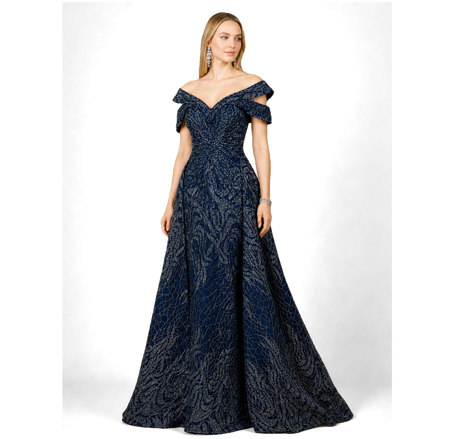 Women's Off Shoulder Mermaid Lace Gown with Overskirt