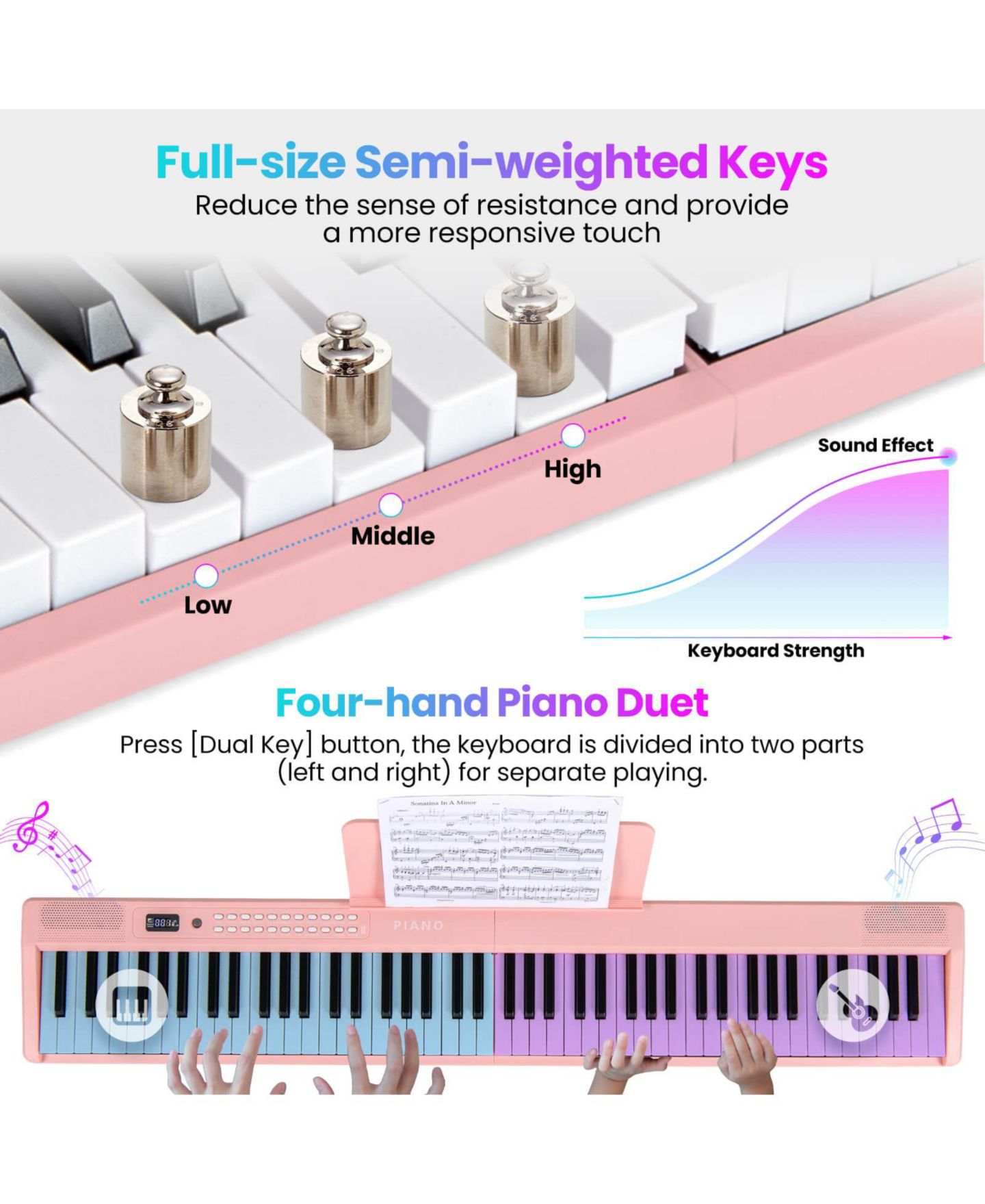 Детская игрушка Costway 88 Key Folding Piano Keyboard with Wireless MIDI Dual Speakers 1000 — фото 7