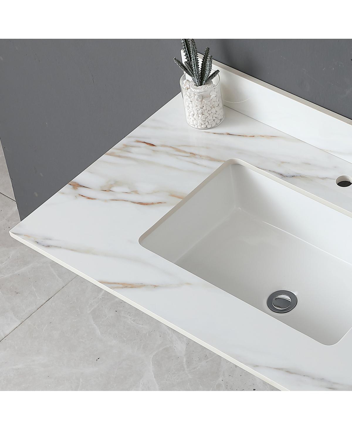 Sillysis Sintered Stone Bathroom Vanity Top with Ceramic Sink, Carrara Marble Look, 4" Backsplash, Water Stain and Scratch Resistant