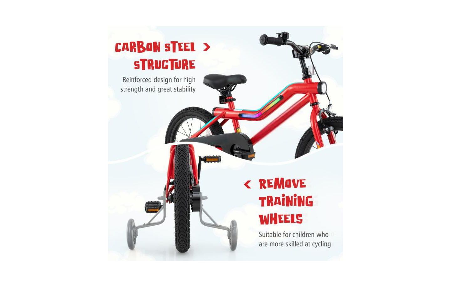 Детская игрушка HONGGE 16 Inches Kids' Bike with LED Lights, Training Wheels & Adjustable Seat, Ages 4-7, цвет: Красный — фото 10