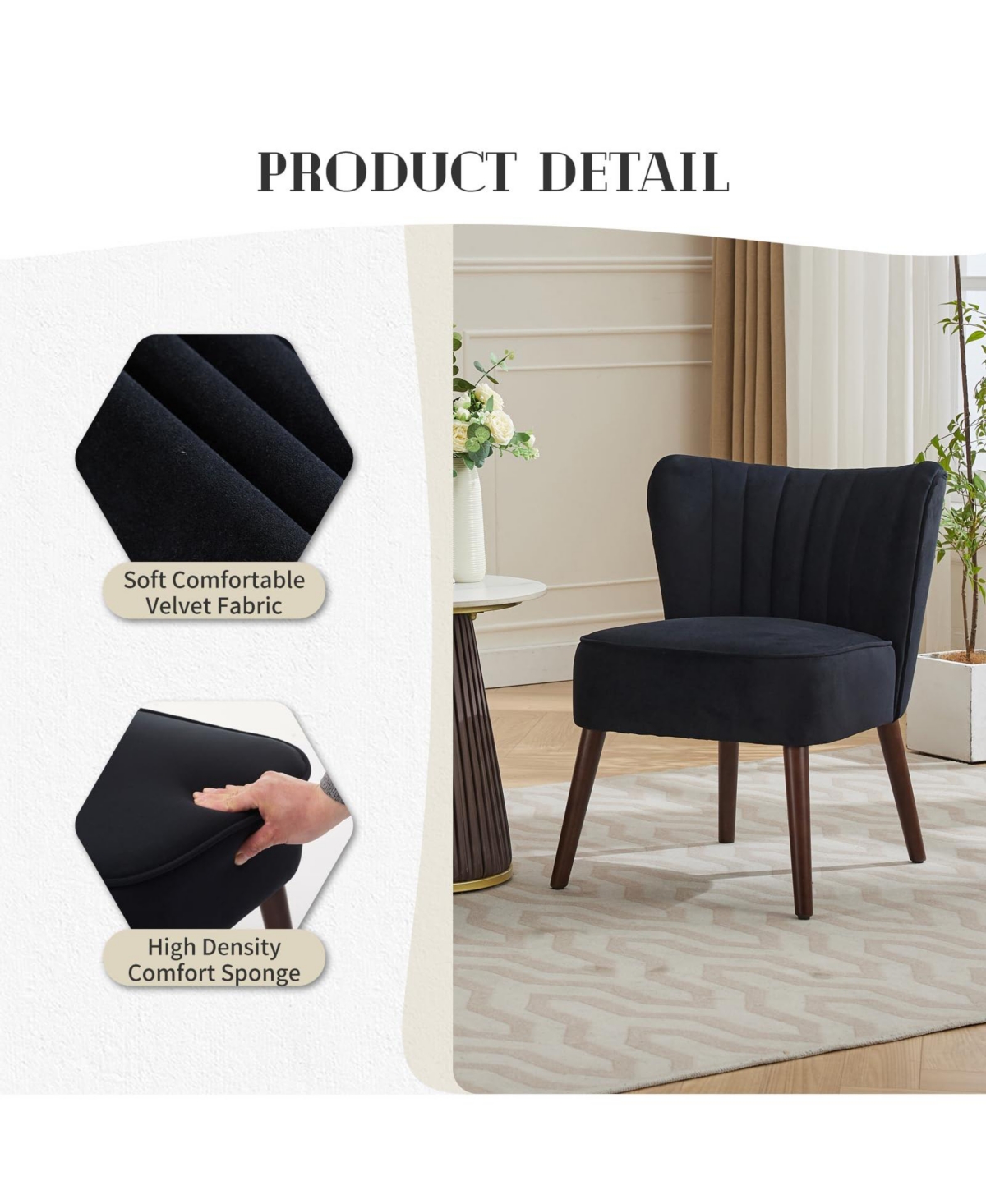 homfan Smooth Armless Chair, Upholstered Chair with Wood Legs and Adjustable Feet, Soft Cushion, 300lb Capacity, Bedroom, Office