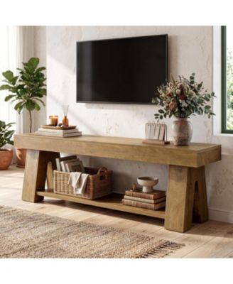 Wooden TV Stand for TVs up to 65, Natural Modern Entertainment Center with Lower Open Shelf, 63" Farmhouse TV Media Console