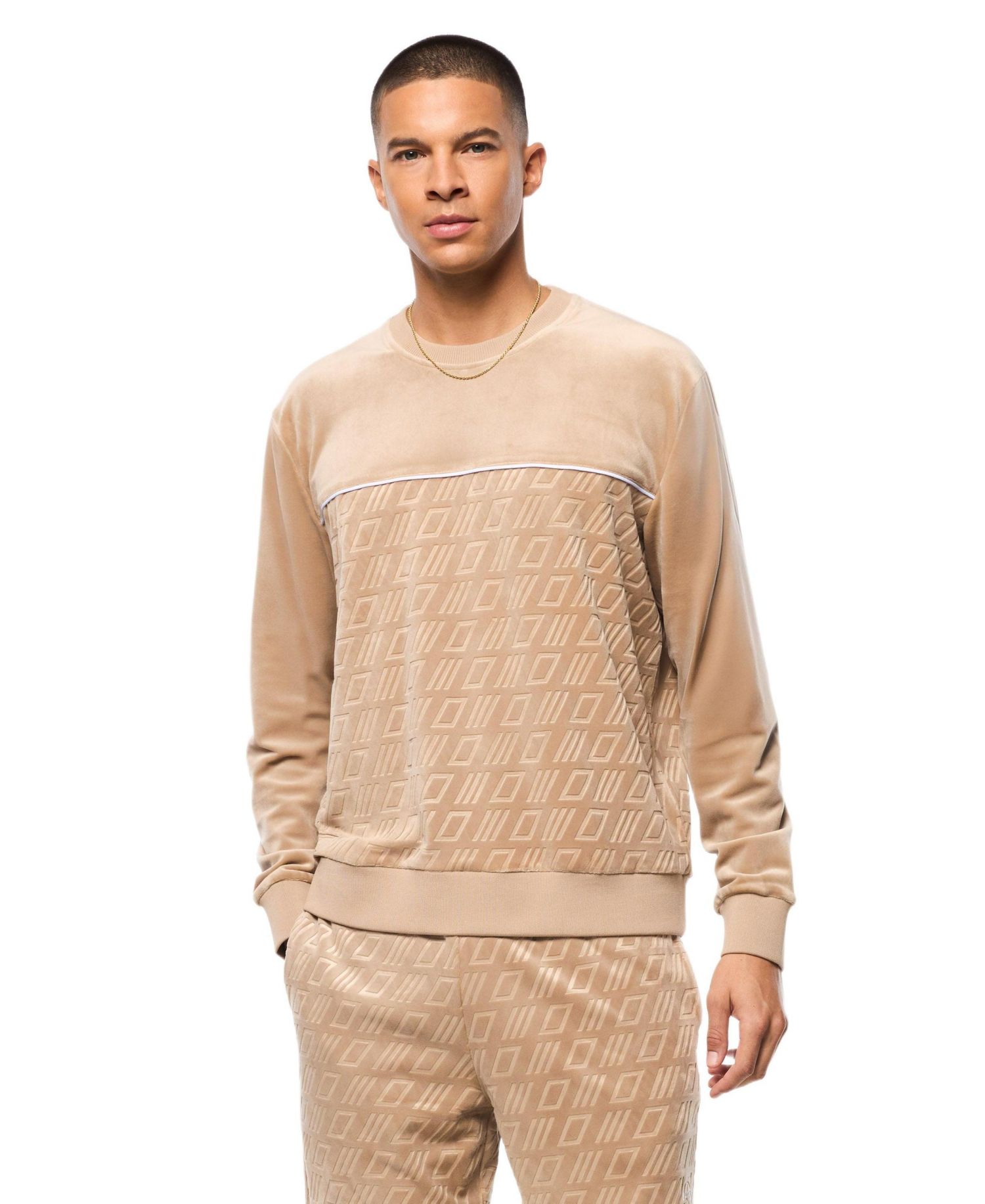 Men's Bandiera Debossed Velour Crewneck