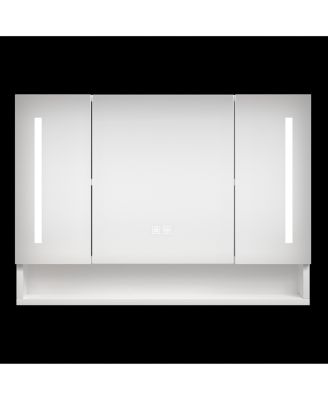 Modern 39x28" Aluminium Bathroom Cabinets, Medicine Cabinets with Mirrors and LED Lights, Bathroom Storage with Multilevel Storage Compartments