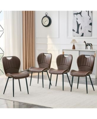 Modern Dining Chairs Set of 4, PU Dining Chairs, with Integrated Handle, Metal Frame, for Multiple Scenarios