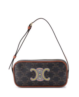 Small Cuir Triomphe Camera Shoulder Bag Embroidered Triomphe Coated Canvas with Leather