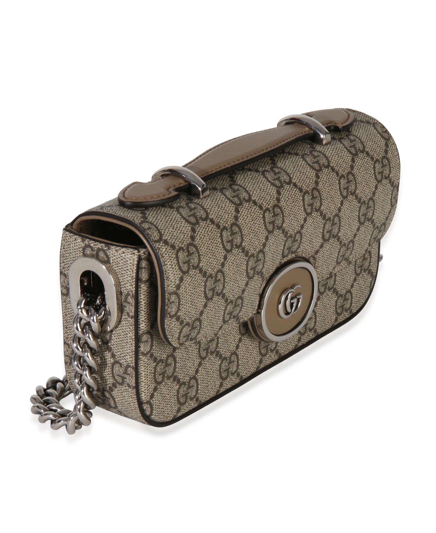 Beige Ebony GG Supreme Senna Petite GG Top Handle Chain Shoulder Bag