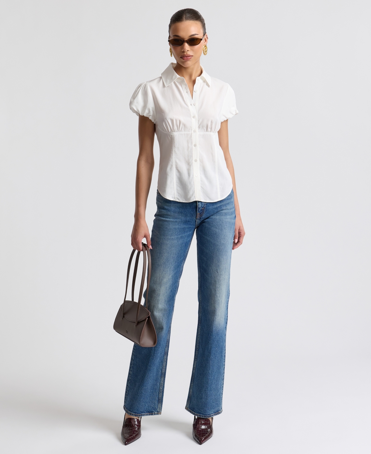 Avec Les Filles Women's Fitted Puff Sleeve Top