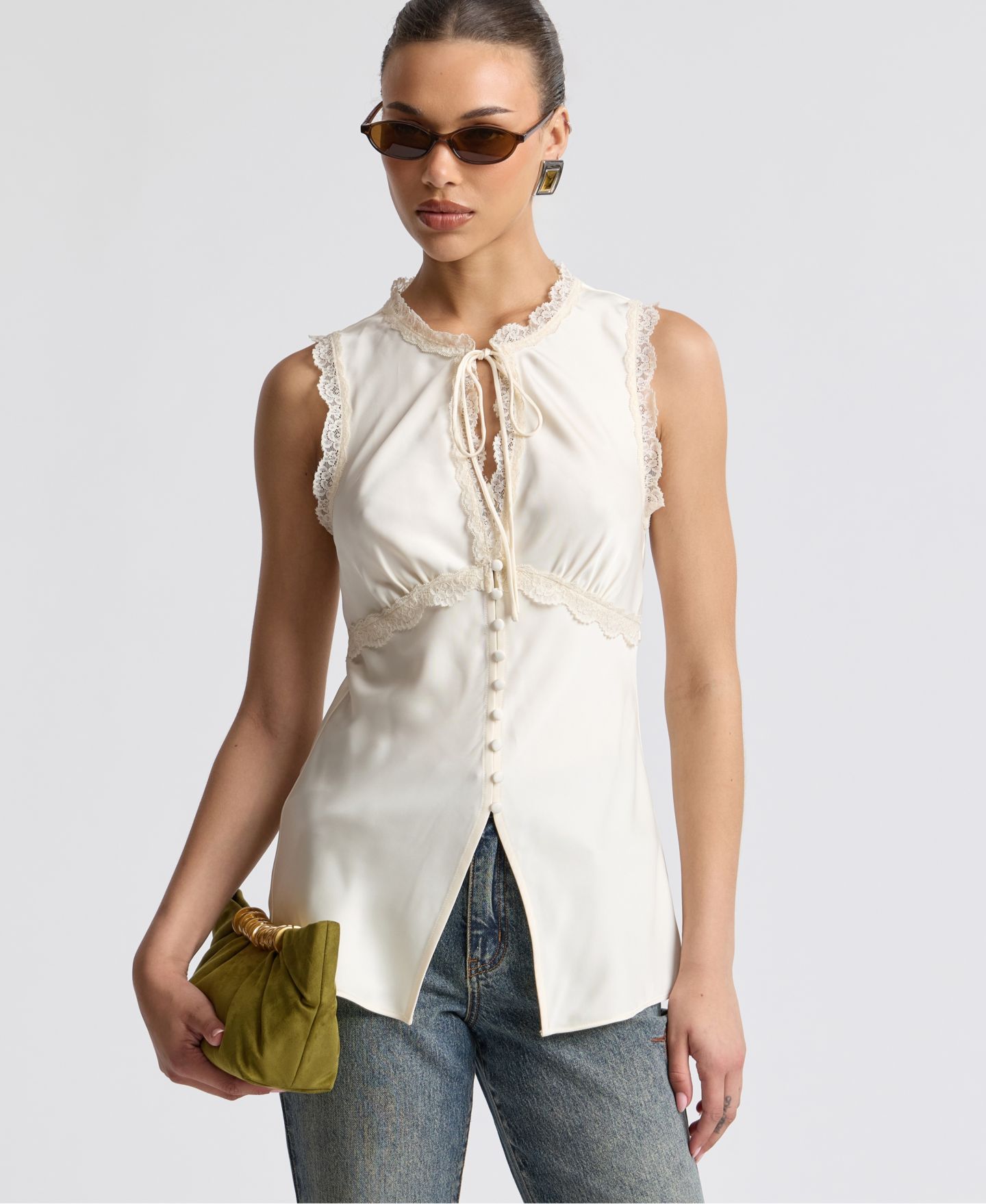Женский топ Avec Les Filles Keyhole Cutaway Empire Top, цвет: Слоновая кость — фото 4