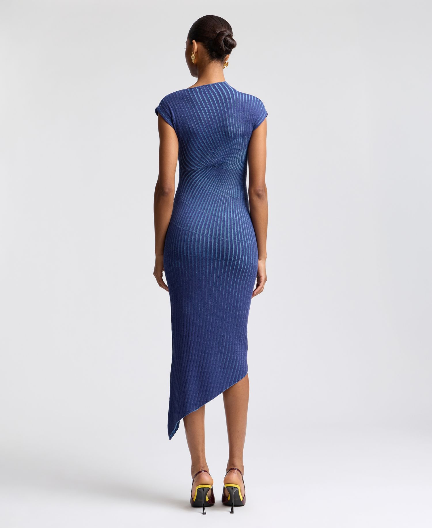 Women's Ribbed Sweater Asymmetric Midi Dress