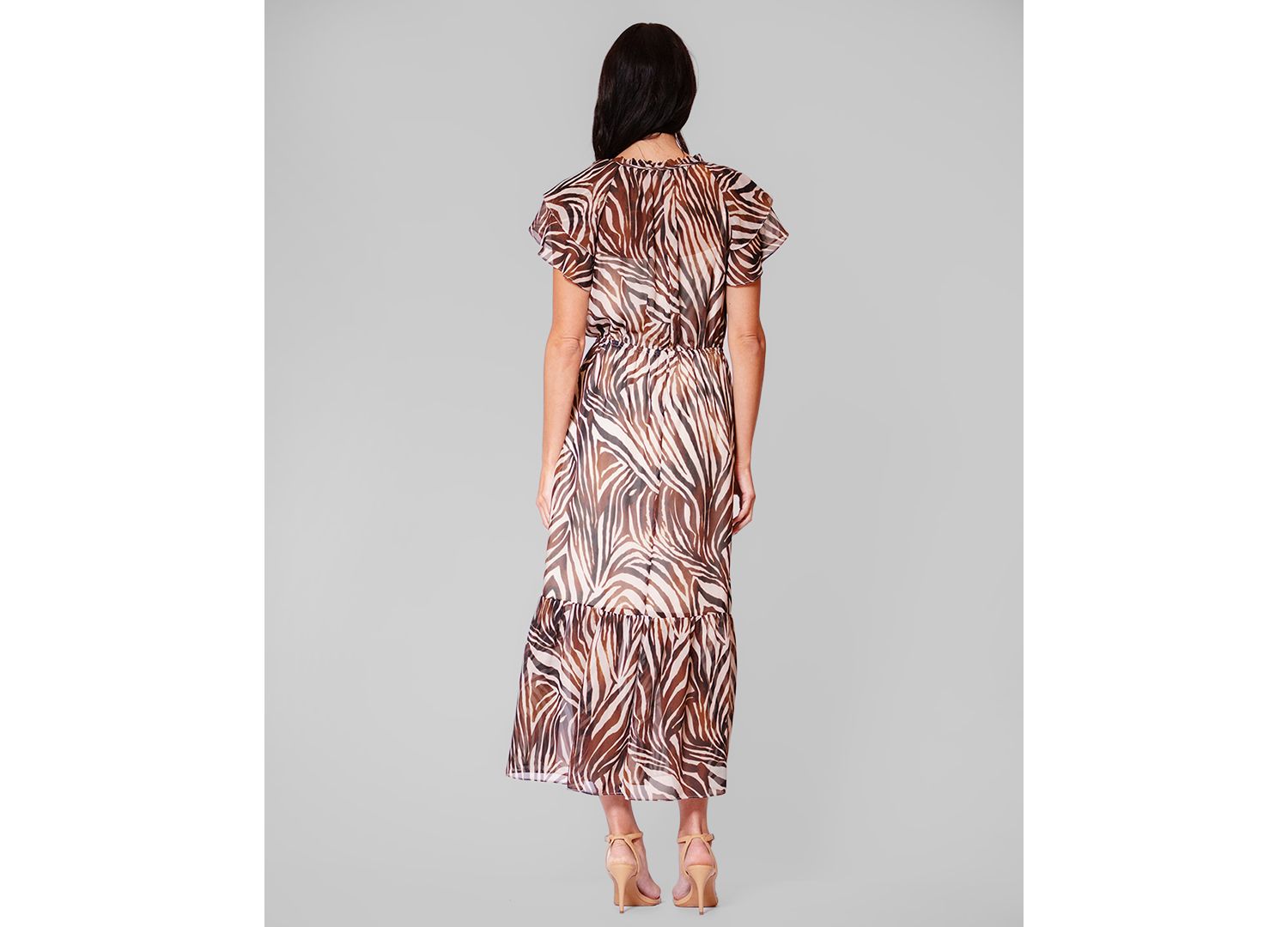 Women's Crewneck Flutter-Sleeve Midi Dress