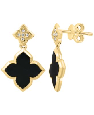 Onyx (11mm) & Diamond (1/20 ct. t.w.) Earrings in 14k Yellow Gold