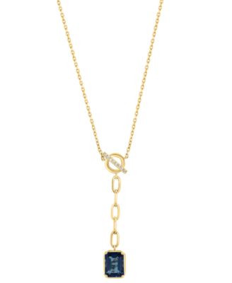 London Blue Topaz (1-5/8 ct. t.w.) & Diamond (1/20 ct. t.w.) Pendant Necklace in 14k Yellow Gold