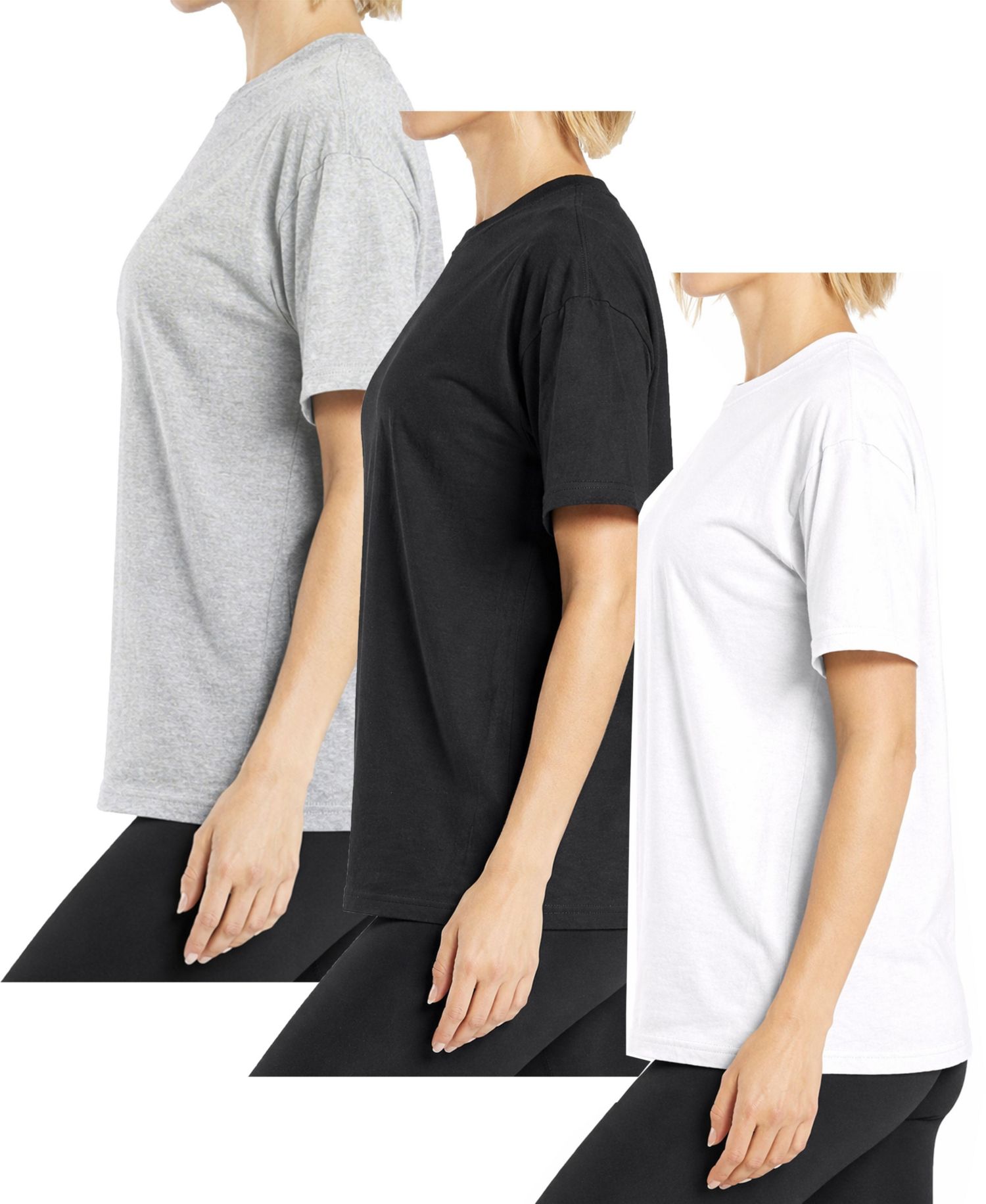 Women's Loose Fit Short Sleeve Crew Neck Solid Tee- 3 Pack