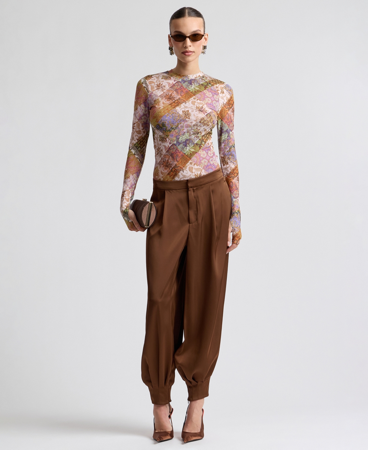 Avec Les Filles Women's Printed Long-Sleeve Mesh Top