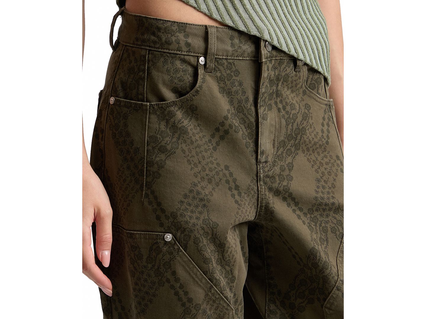 Женские джинсы Avec Les Filles Snake Print Straight, цвет: Камуфляжный — фото 4