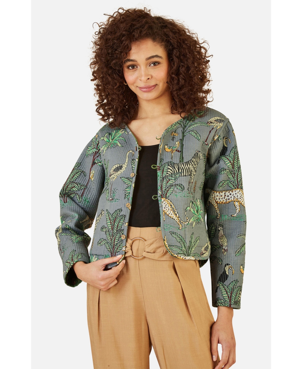 Yumi Women's Animal Reversible Cropped Quilted Jacket