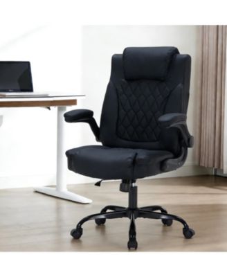 Leather Executive Office Chair with Wheels, Adjustable Lumbar Support, Flip-Up Arms and Tilt Lock