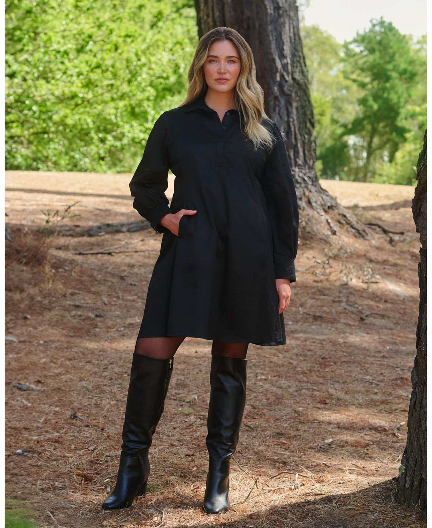 Plus size Asher Mini Cotton Long Sleeve Shirt Dress