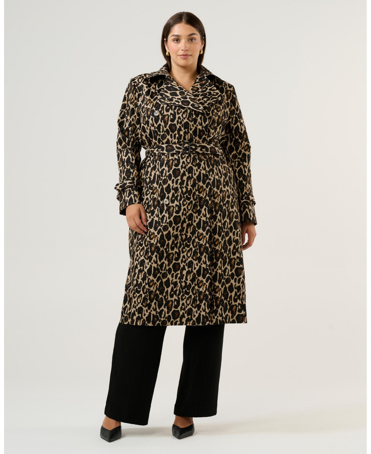 Estelle Plus Size Shari Leopard Print Trench - Leopard