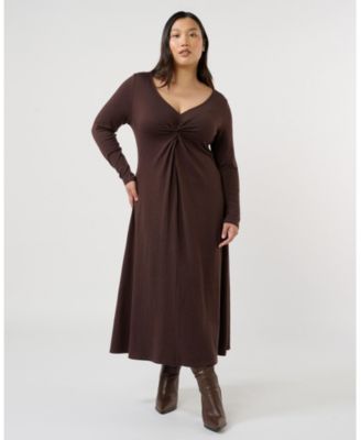 Women's Equinox Long Sleeve V-Neck Midi Knit Dress