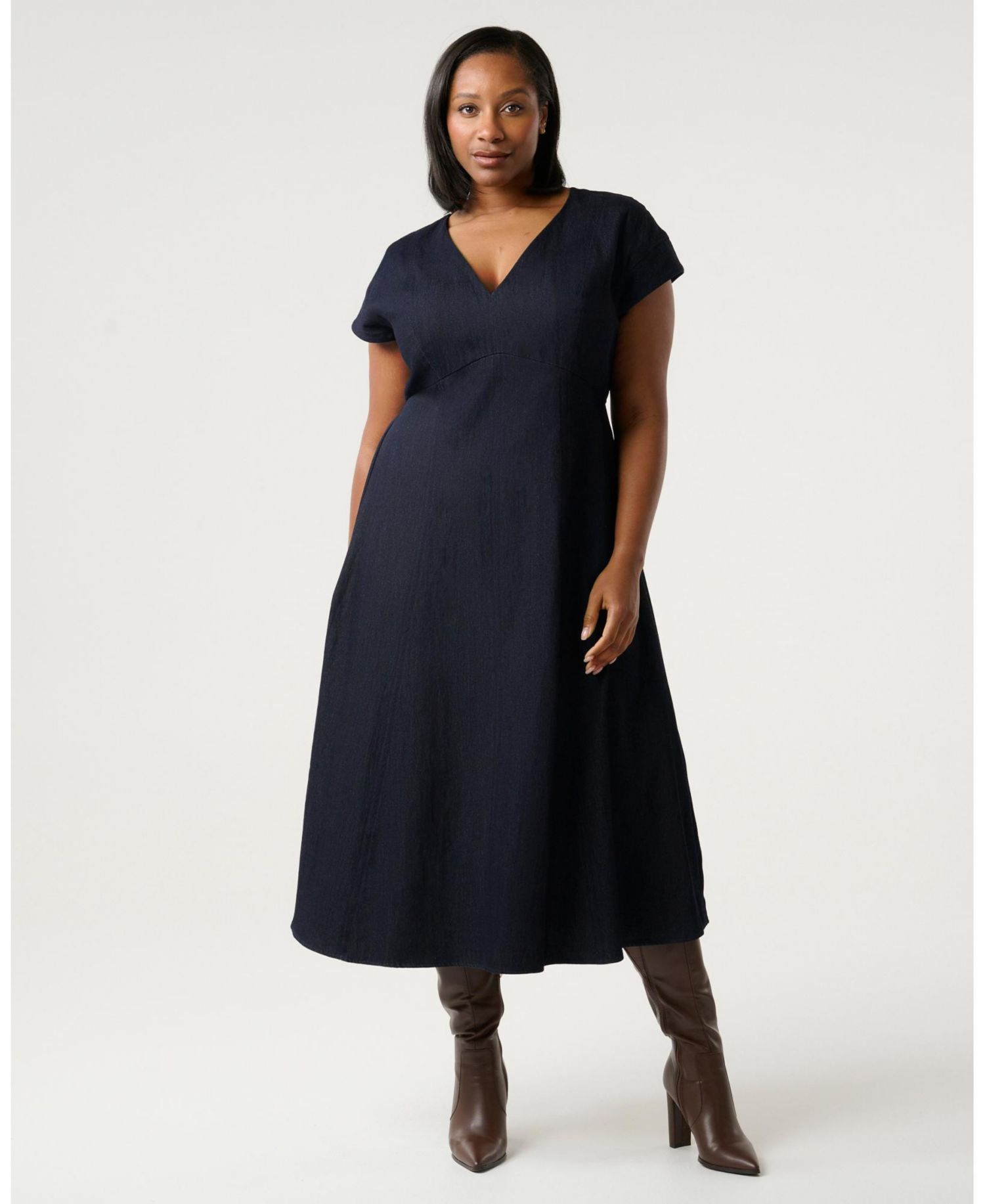 Women's Abbie Denim Short Sleeve Midi Dress