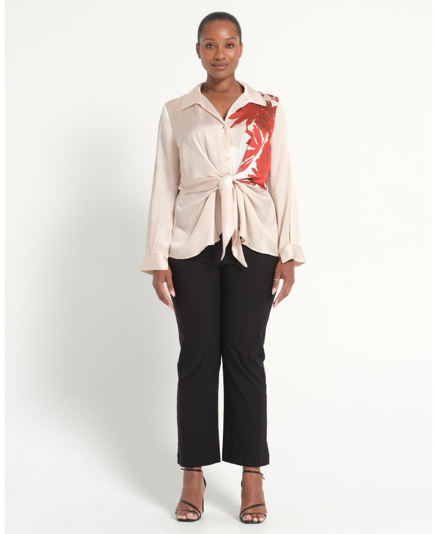Women's Maisie Floral V-Neck Button Tie-Front Shirt