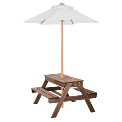 Kids Picnic Table 3-in-1 Wooden Bench Set with Sand Water Basin Umbrella