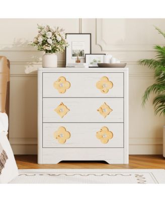 3-Drawer Vertical Dresser with Floral Cutout and Crystal Knobs, PB Wood Chest