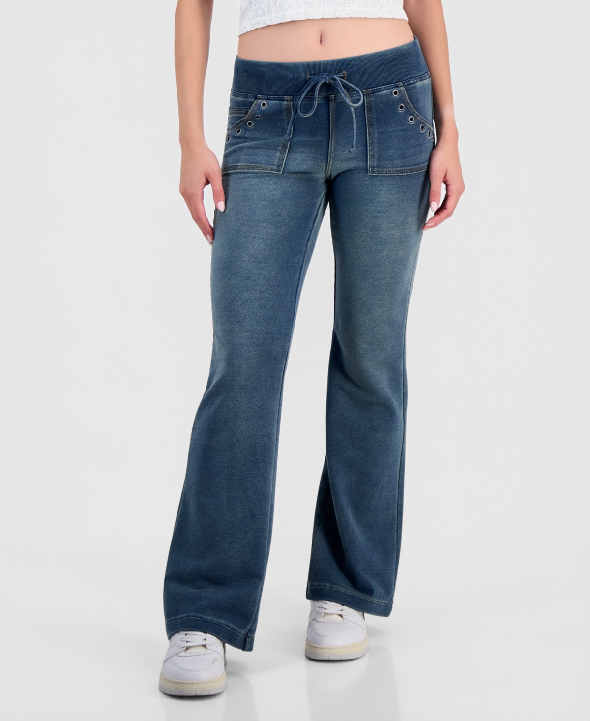 Vanilla Star Juniors' Fleece-Knit Drawstring-Waist Bootcut Jeans