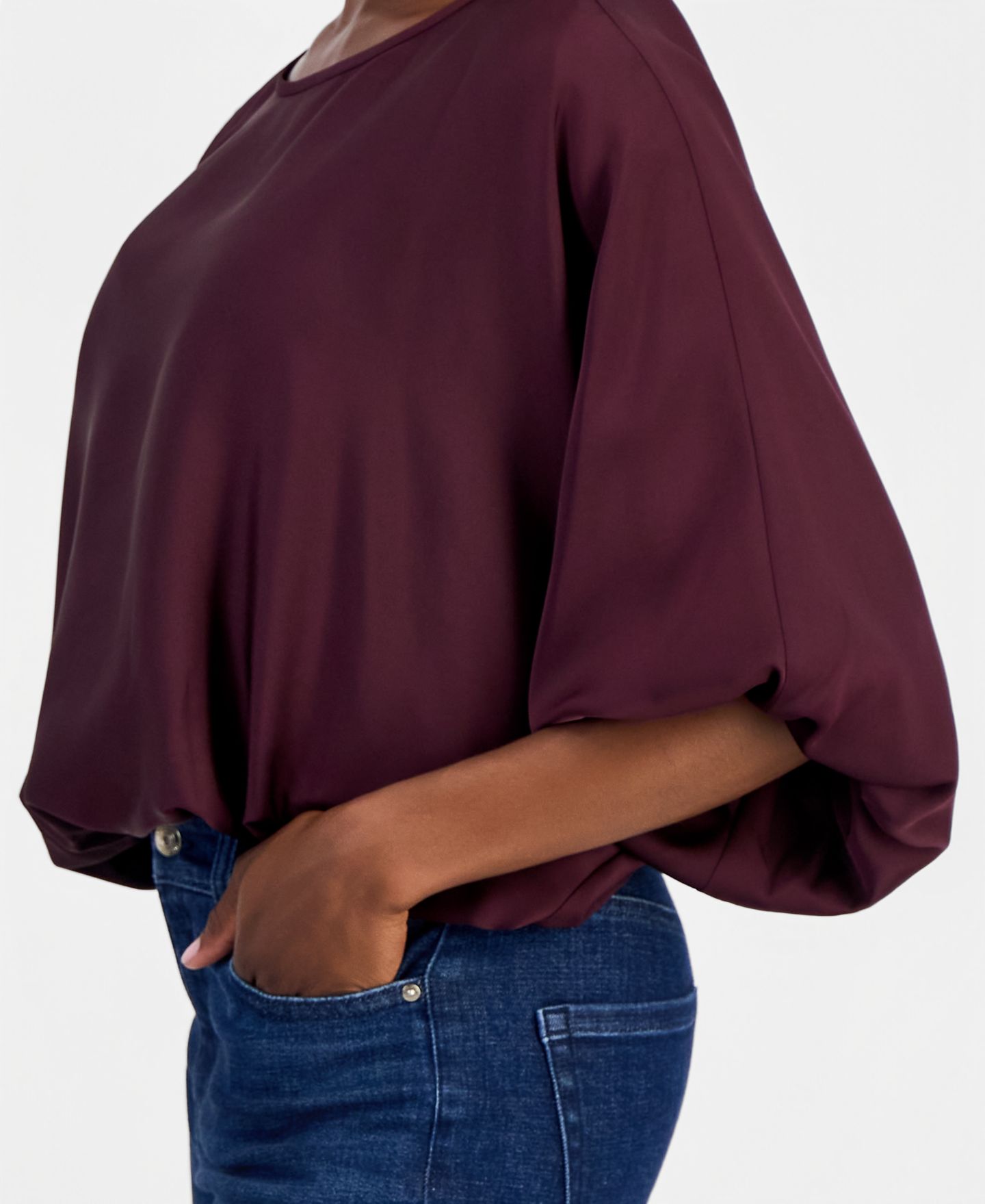 Женская блузка I.N.C. International Concepts Petite Elbow-Sleeve Bubble Boat Neck Blouse, цвет: Ягодный винный — фото 4