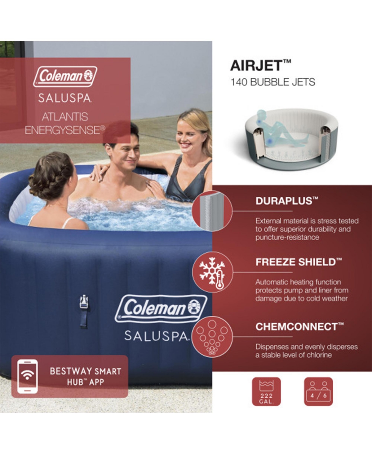 Bestway Coleman Hawaii AirJet Hot Tub with 2 Pack SaluSpa Non Slip Spa Seat