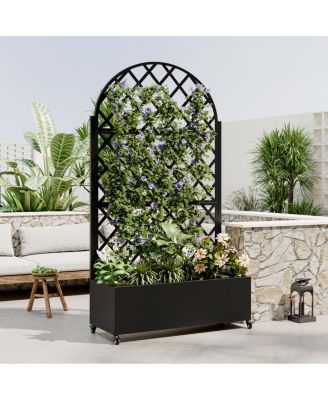 73" Metal Raised Garden Bed with Trellis, Drainage, and Lockable Wheels