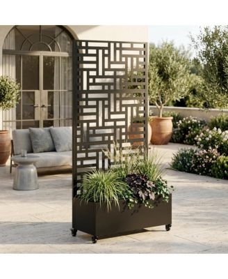 Metal Raised Garden Bed with Trellis, Drainage, and Wheels (73"x35"x16)